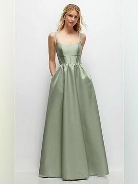 new Dessy Collection Lucinda satin twill corset gown in Sage green